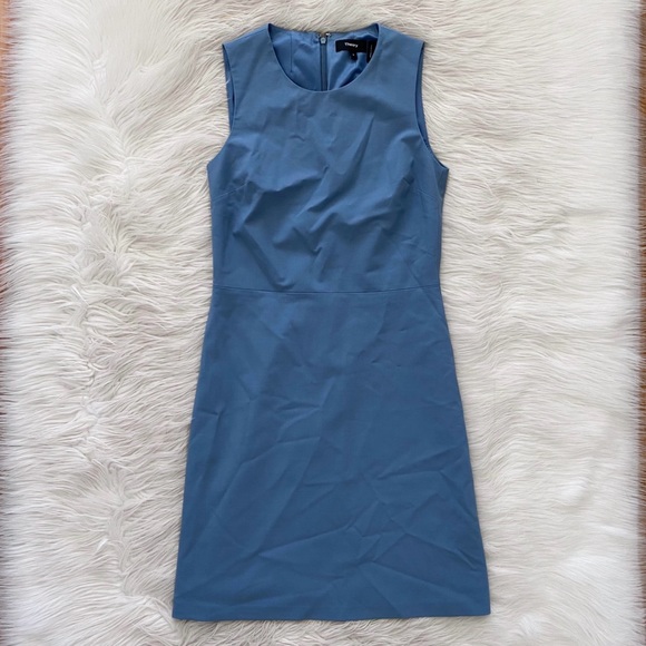 Theory Blue Gray Virgin Wool Crepe Fabric Sleeveless A-Line Raneid Dress - Picture 2 of 11